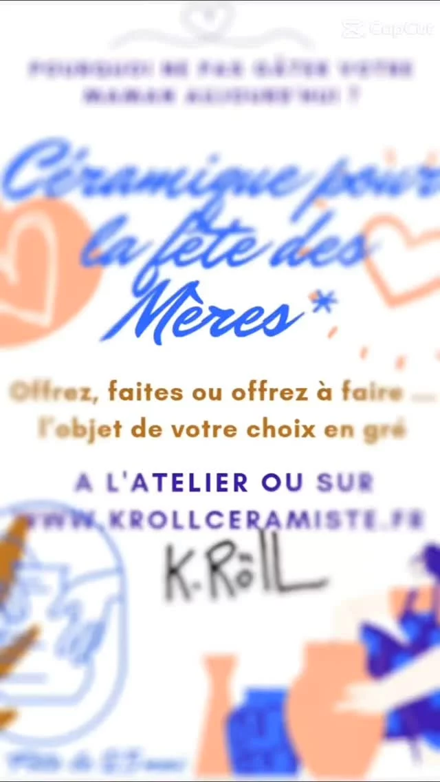 Le 25 mai FÊTES DES MÈRES 

offrez un K-Do céramique 
Stage creation, decor ou meme soiree APERO'POT....

Renseignements à L'ATELIER  ou sur 
Www.krollceramiste.fr 

K-Do unique...

#ceramisteheureuse #artisanefrancaise #jaimeroanne #roannaistourisme #roanne